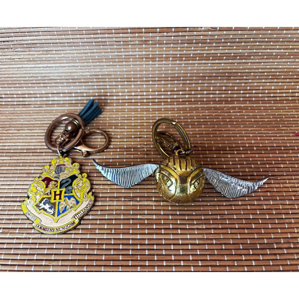 Harry Potter Keychain Lot: Golden Snitch & Hogwarts Crest (2 Keychains)